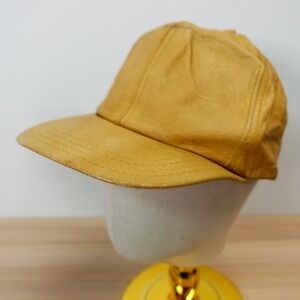 Vintage Genuine Leather Hat Cap 90s Adventure Bound Camel Tan Strapback USA Made